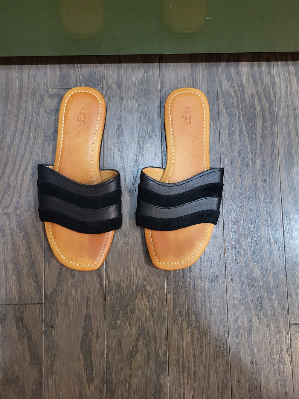UGG Black Leather & Suede Slide Sandals - Women's